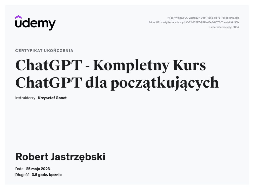 certyfikat ukończenia kursu chat gpt dla początkujących
